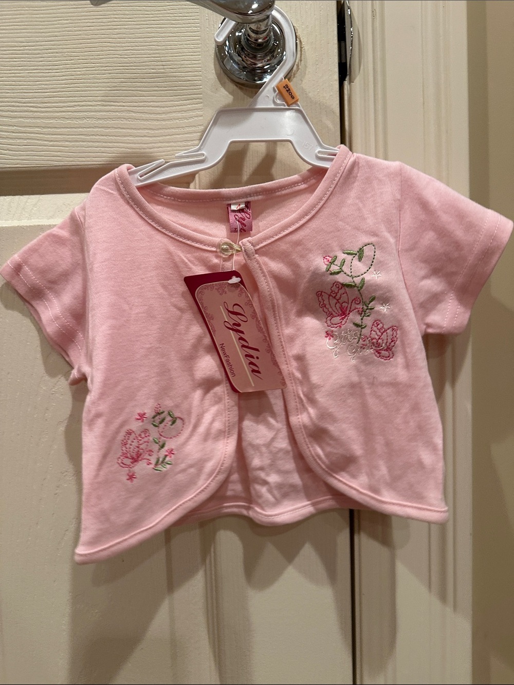 Lydia Pink Embroidered Baby Shrug